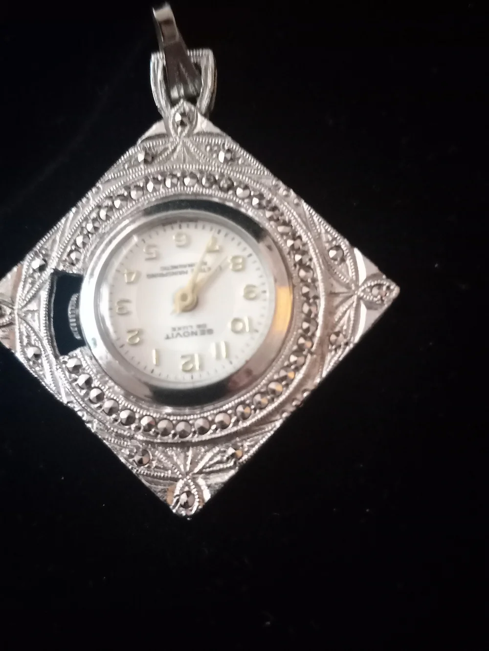 Silver-tone Floral Pendant Watch Necklace - White Dial